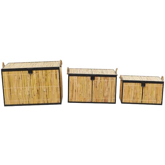 Light Brown Rattan Handmade Nesting Trunk Set of 3 25&#x22;, 21&#x22;, 18&#x22;